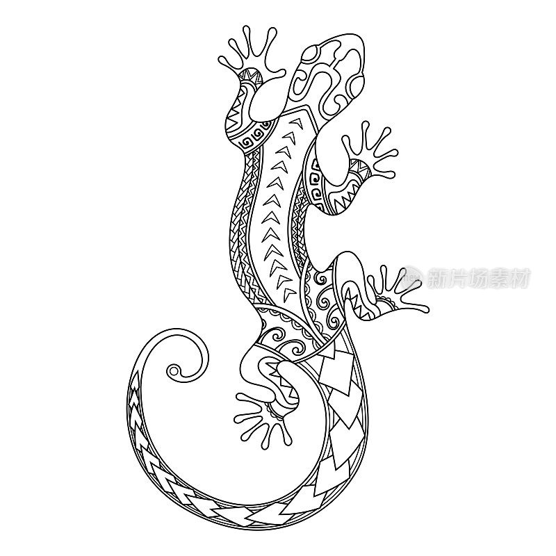 Hand drawn Polynesian lizard design. Polynesian tattoo. Maori style.